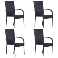 Vidaxl Stylish Stackable Patio Chairs - Poly Rattan Garden Chairs In Black With Powder-Coated Steel Frame And Water-Resistant, Easy-To-Clean, Indoor And Outdoor Suitable - Set Of 4