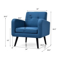Giantex Upholstered Accent Chair Set Of 2, Modern Mid Century Linen Fabric Living Room Chair With Arms, Max Load 265 Lbs, Comfy Tufted Single Sofa For Reading, Bedroom, Office, Club, Blue