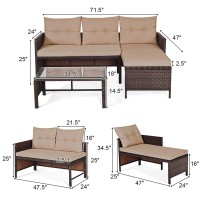 Dortala 3 Piece Patio Furniture Set, Outdoor Rattan Sectional Sofa Set W/Seat Cushions, Coffee Table, Steel Frame Patio Wicker Rattan Conversation Furniture Set For Garden Lawn Deck (Brown)