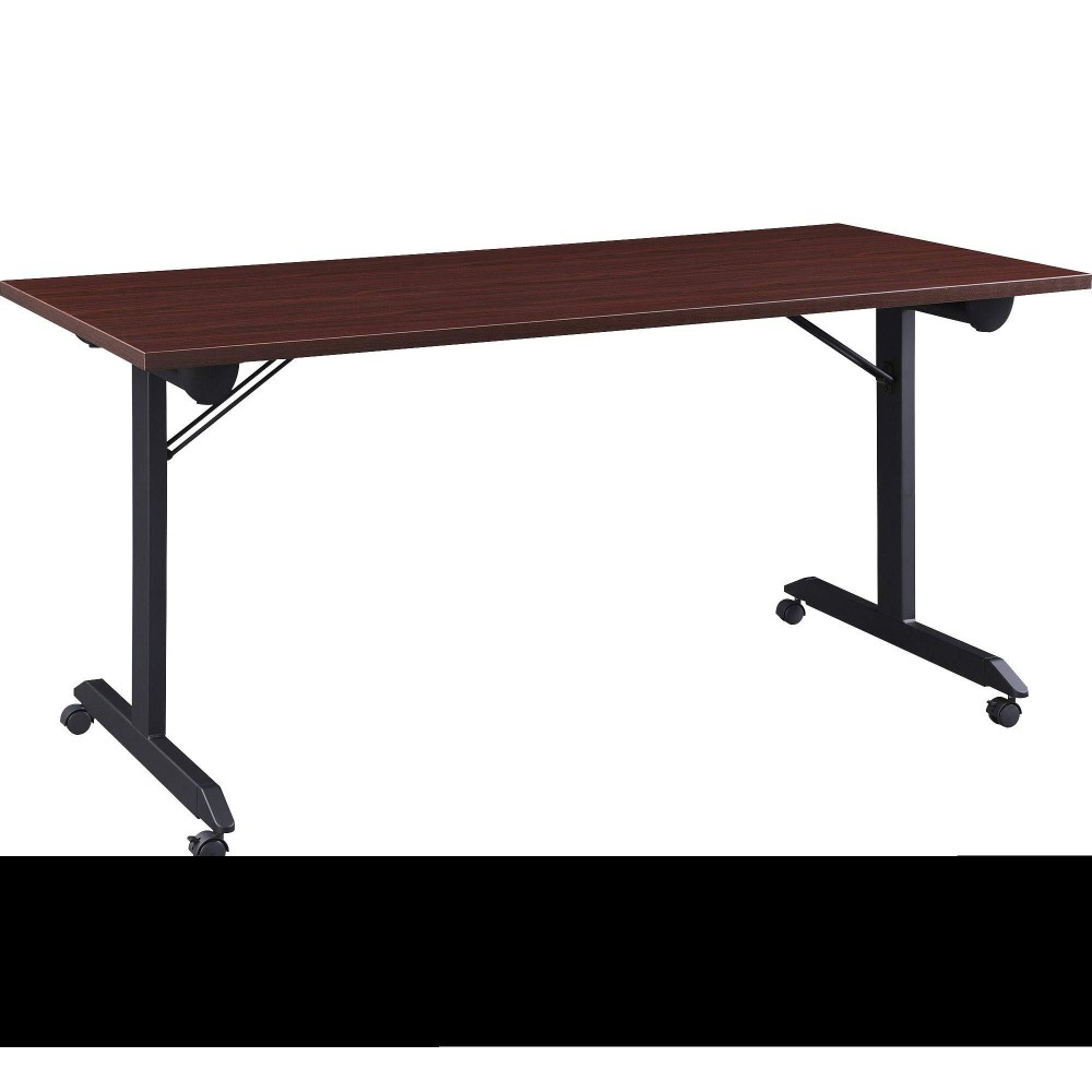 Lorell Mobile Folding Training Table, Brown,Powder Coated