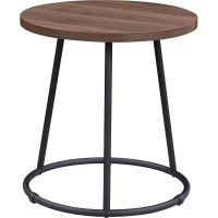 Lorell Round Side End Table, Walnut,Powder Coated