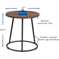 Lorell Round Side End Table, Walnut,Powder Coated