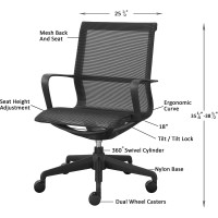 Lorell Executive Mesh Mid-Back Chair, 38.5