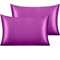 Ntbay 2 Pack Satin Standard Pillowcases For Hair And Skin, Luxurious And Silky Pillow Cases With Envelope Closure, 20X26 Inches, Purple