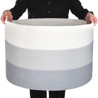 Mintwood Design Extra Large 22 X14 Inches Decorative Woven Cotton Rope Storage Basket, Laundry Basket, Blanket Basket, Dog Toy Storage Baskets Bin, Laundry Hamper, Towel Basket, 3-Tone Light Gray