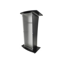 Acrylic Church Podium Pulpit Debate Conference Lectern Plexiglass Lucite Black Wood Shelf Cup Holder On Wheels 1803-5-Black