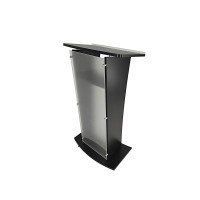 Acrylic Church Podium Pulpit Debate Conference Lectern Plexiglass Lucite Black Wood Shelf Cup Holder On Wheels 1803-5-Black