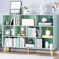 Iotxy Wooden Open Shelf Bookcase 3Tier Floor Standing Display Cabinet Rack With Legs 10 Cubes Kids Bookshelf Tiffanygreen