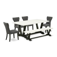 East West Furniture 6Piece Dinette Table SetDark Gotham Grey Linen Fabric Seat and Button Tufted Chair Back Parson chairs A R