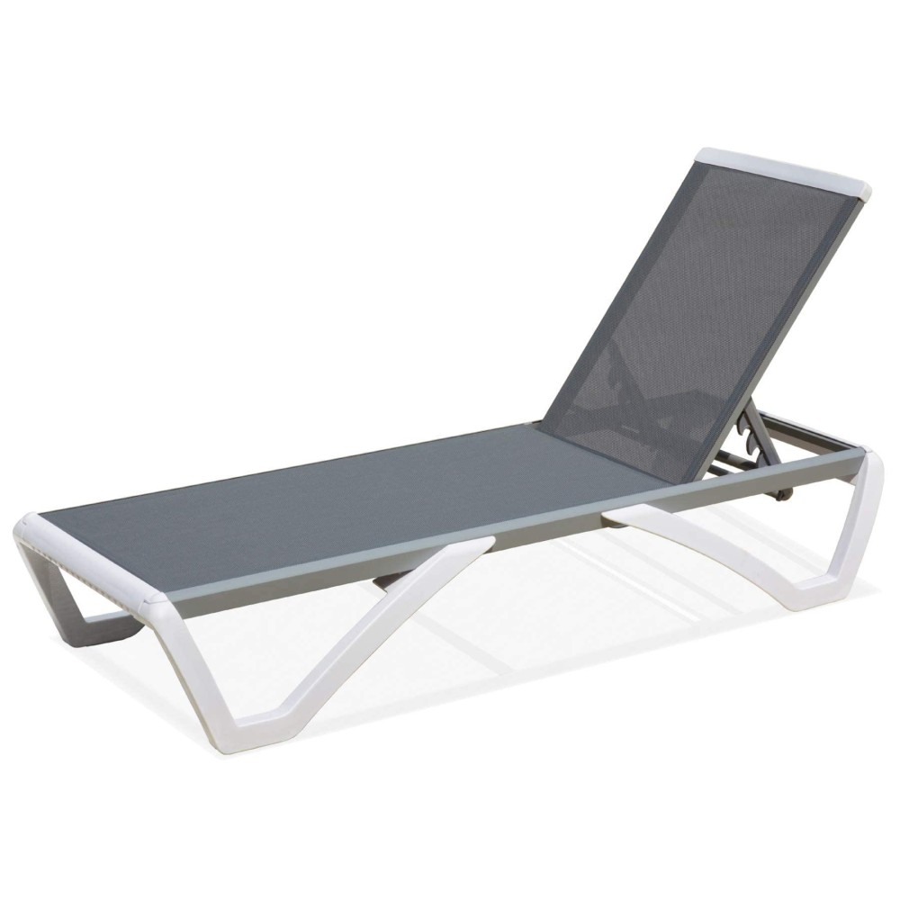 Domi Pool Lounge Chair Aluminum Adjustable Outdoor Chaise Lounge,All Weather Plastic Poolside Lounge Chair For Deck Lawn Backyard, Gray Textilene