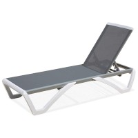 Domi Pool Lounge Chair Aluminum Adjustable Outdoor Chaise Lounge,All Weather Plastic Poolside Lounge Chair For Deck Lawn Backyard, Gray Textilene