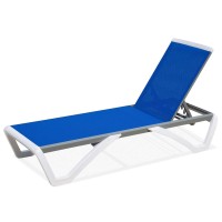 Domi Pool Lounge Chair Aluminum Adjustable Outdoor Chaise Lounge,All Weather Plastic Poolside Lounge Chair For Deck Lawn Backyard, Blue Textilene