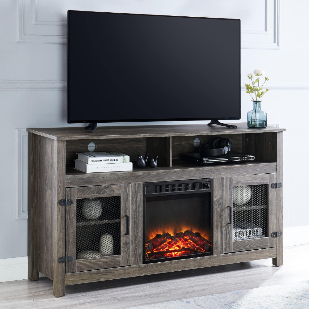 Good & Gracious Modern Farmhouse Tv Stand With Electric Fireplace, Fit Up To 65