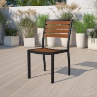 Outdoor Side Chair with Faux Teak Poly Slats