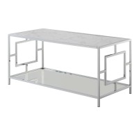 Town Square Chrome Coffee Table With Shelf White Faux Marblechrome