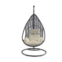 Whiteline Modern Outdoor Living Eg1684-Grywht Bravo Patio Egg Chair, Grey Wicker Frame And Beige Stand With Cushion, Gray