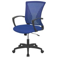 Home Office Chair Mid Back Pc Swivel Lumbar Support Adjustable Desk Task Computer Ergonomic Comfortable Mesh Chair With Armrest (Blue)
