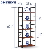 Numenn 5 Tier Bookshelf Tall Bookcase Shelf Storage Organizer Modern Book Shelf For Bedroom Living Room And Home Office Teak