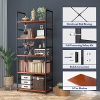 Numenn 5 Tier Bookshelf Tall Bookcase Shelf Storage Organizer Modern Book Shelf For Bedroom Living Room And Home Office Teak