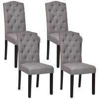 S AFSTAR Fabric Dining Chairs Set of 4, Upholstered Accent Dining Chairs with Solid Wood Legs and Tall Back, Tufted Parsons Chairs, Upholstered Dining Chairs for Kitchen Dining Room (4, Grey)