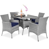 Best Choice Products 5Piece Indoor Outdoor Wicker Dining Set Furniture For Patio Backyard Wsquare Glass Tabletop Umbrella Cu