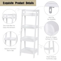 Utex 4-Tier Ladder Shelf, Bathroom Shelf Freestanding, 4-Shelf Spacesaver Open Wood Shelving Unit, Ladder Shelf (White)