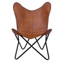 Leather Butterfly Chair Tan Leather Butterfly Chair Living Room Chair Leather Chair With Black Metal Base (Iron Frame With Tan Cover)