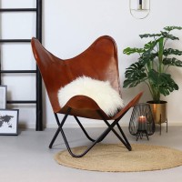 Leather Butterfly Chair Tan Leather Butterfly Chair Living Room Chair Leather Chair With Black Metal Base (Iron Frame With Tan Cover)