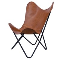 Leather Butterfly Chair Tan Leather Butterfly Chair Living Room Chair Leather Chair With Black Metal Base (Iron Frame With Tan Cover)