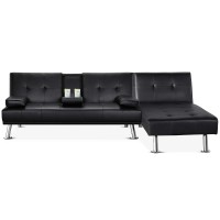 Yaheetech Faux Leather Sectional Sofa Couch Sectional Living Room Furniture Set Convertible Futon Sofa Beds With Chaise Lounge Black