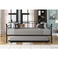 Daybed With A Trundle Twin Size ,Daybed Metal Frame With Pullout Trundle For Kids Teens And Adults, No Box Spring Needed (Black)