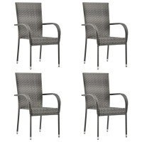 Vidaxl Stackable Patio Chairs, 4 Pcs, Outdoor Patio Dining Chair With Armrest, Stackable Outdoor Wicker Chair For Patio Garden Yard, Poly Rattan Gray