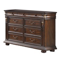 9 Drawer Wooden Dresser With Molded And Carved Details Brown