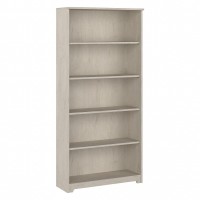 Bush Furniture Cabot Tall 5 Shelf Bookcase Large Open Bookshelf In Linen White Oak Sturdy Display Cabinet For Library, Living Room, And Home Office