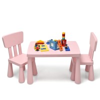 Costzon Kids Table And Chair Set For Toddler, 3 Piece Plastic Children Activity Table For Reading, Drawing, Snack Time, Arts Crafts, Preschool, Kindergarten & Playroom, Easy Clean (Pink)