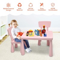 Costzon Kids Table And Chair Set For Toddler, 3 Piece Plastic Children Activity Table For Reading, Drawing, Snack Time, Arts Crafts, Preschool, Kindergarten & Playroom, Easy Clean (Pink)