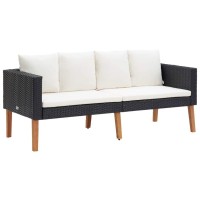 Vidaxl Patio Sofa, Loveseat With Cushions, Patio Wicker Furniture, Outdoor Sofa For Backyard Garden Porch, Rustic, Pe Rattan Black