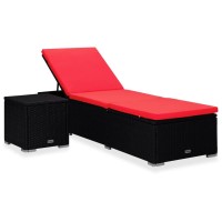 Vidaxl Patio Lounge Chair, Sunlounger With Adjustable Backrest And Footrest, Sunbed With Cushion And Table, Pool Lounge Chair, Poly Rattan Red