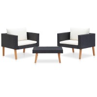 vidaXL 3 Piece Garden Lounge Set with Cushions Poly Rattan Black 310218