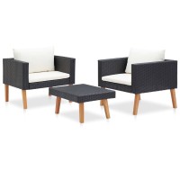 vidaXL 3 Piece Garden Lounge Set with Cushions Poly Rattan Black 310218