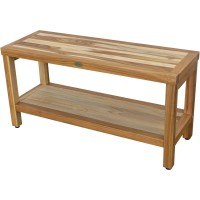 Homeroots Large Rectangular Teak Bench With Shelf In Natural Finish