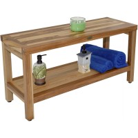 Homeroots Large Rectangular Teak Bench With Shelf In Natural Finish