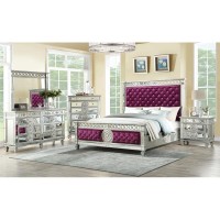 Acme Varian Velvet Upholstered Queen Bed In Burgundy And Mirrored