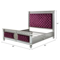 Acme Varian Velvet Upholstered Queen Bed In Burgundy And Mirrored