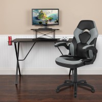 Black Gaming Desk And Gray/Black Racing Chair Set With Cup Holder, Headphone Hook, And Monitor/Smartphone Stand