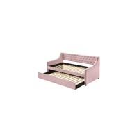 Acme Lianna Button Tufted Velvet Upholstered Twin Daybed And Trundle In Pink