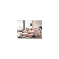 Acme Lianna Button Tufted Velvet Upholstered Twin Daybed And Trundle In Pink