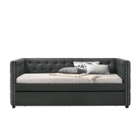 Acme Romona Button Tufted Fabric Upholstered Twin Daybed And Trundle In Gray