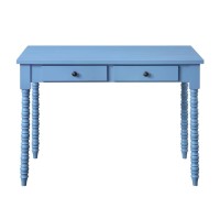 Acme Altmar Wooden Rectangular 2-Drawer Writing Desk With Turned Legs In Blue
