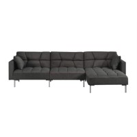 Acme Duzzy Reversible Sectional Sofa With 2 Pillows In Dark Gray Fabric